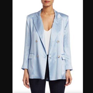 $650 L'Agence Blue Striped Taryn Silk Blouse Blazer Jacket size 12